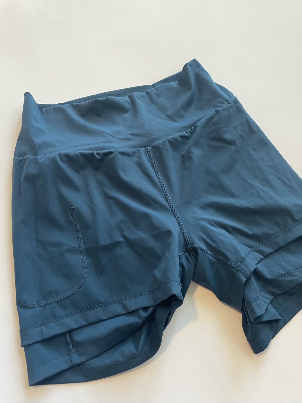 SoftlyZero Airy Super High Waisted Cool Touch Yoga Shorts 5'' Pockets L Blue - Picture 11 of 11